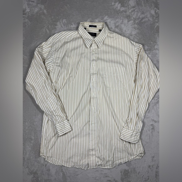 Chaps Ralph Lauren Yellow White Striped Button Down Cotton Dress Shirt 16.5 - Picture 1 of 15